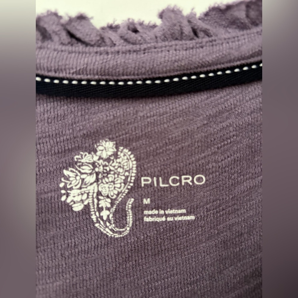 Pilcro Women’s Top Shirt Ruffled Henley Long Sleeve blouse cotton purple Medium - Picture 12 of 16